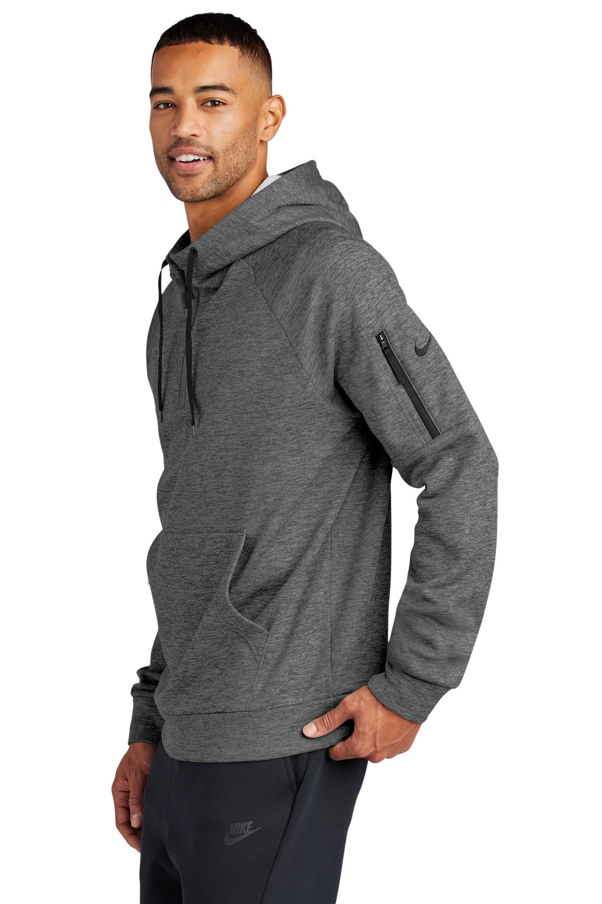 CharcoalHt Nike Therma-FIT Pocket 1/4-Zip Fleece Hoodie NKFD9742
