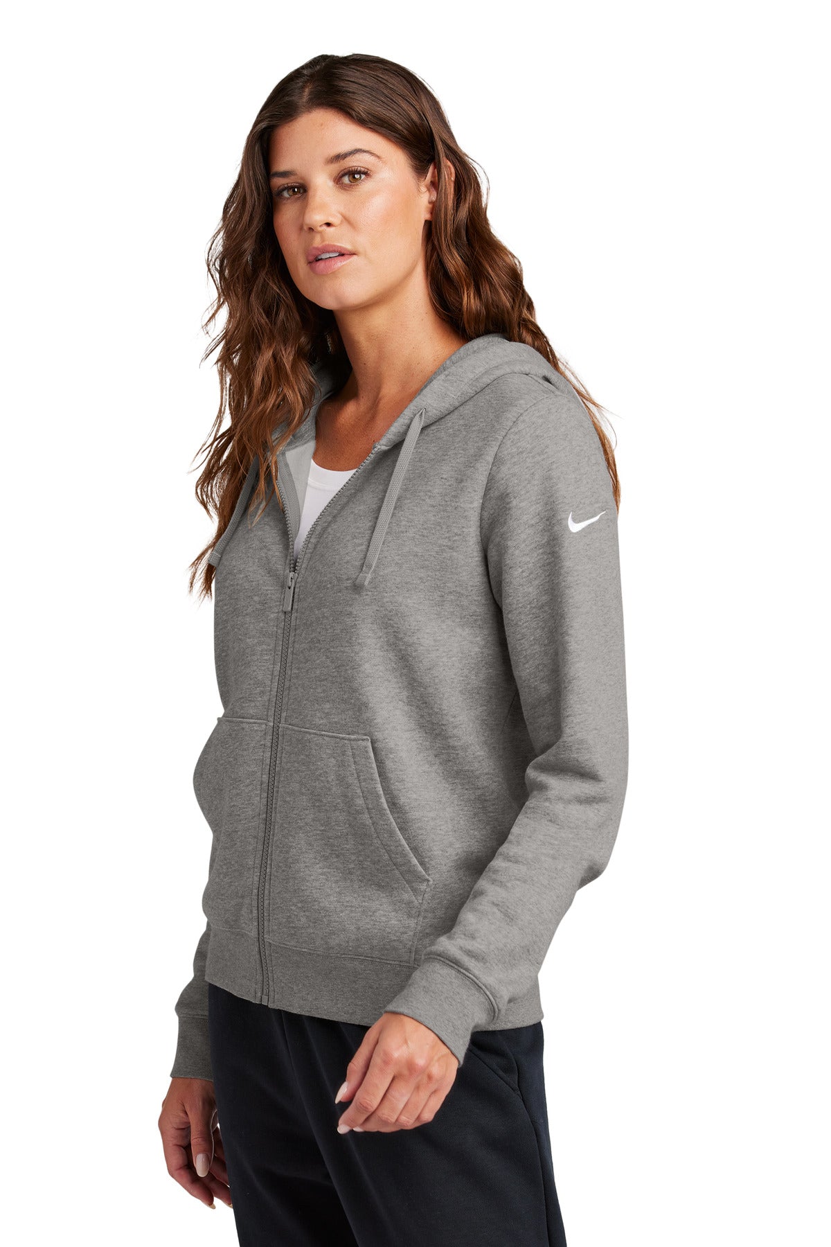 CharcoalHt Nike Women's Club Fleece Sleeve Swoosh Full-Zip Hoodie NKFD9890