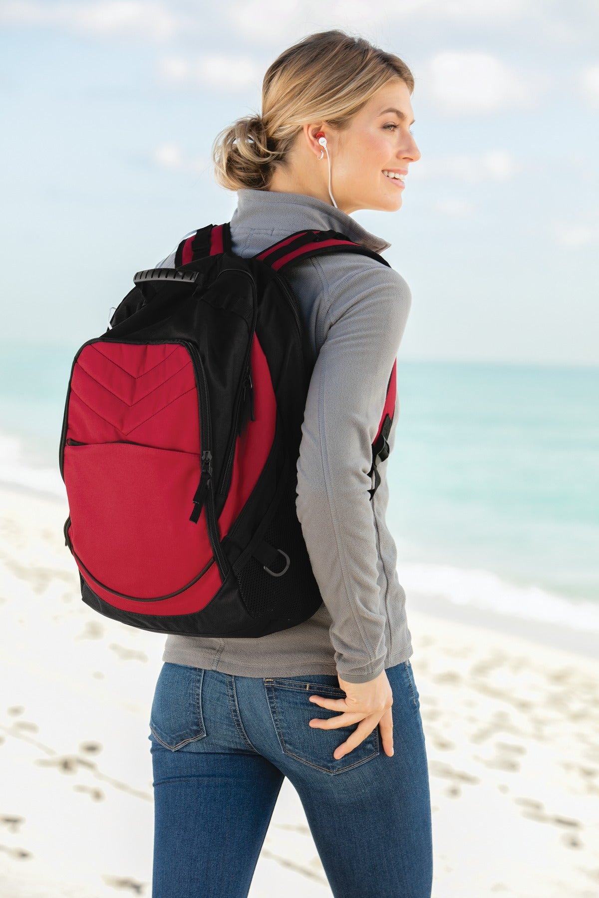 Chili Red/Blk Port Authority Xcape Computer Backpack. BG100