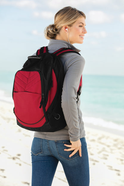 Chili Red/Blk Port Authority Xcape Computer Backpack. BG100