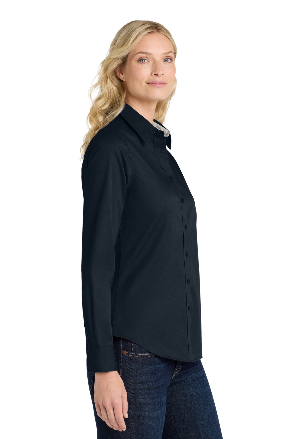 Cl Navy/Lt Stn Port Authority Women's Long Sleeve Easy Care Shirt. L608