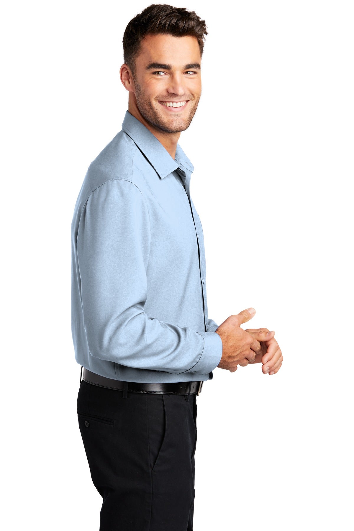 Cloud Blue Port Authority Long Sleeve Performance Staff Shirt W401