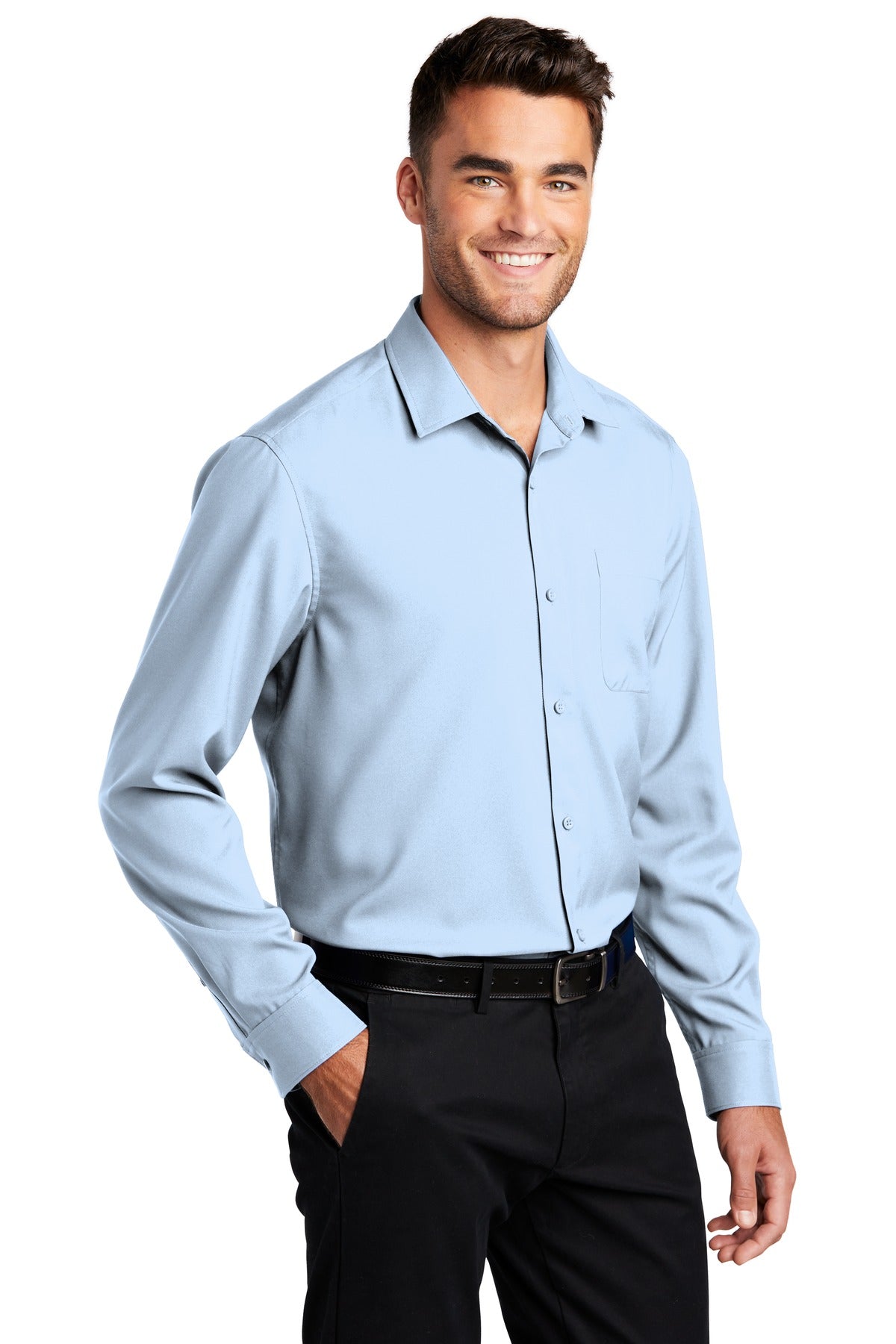 Cloud Blue Port Authority Long Sleeve Performance Staff Shirt W401