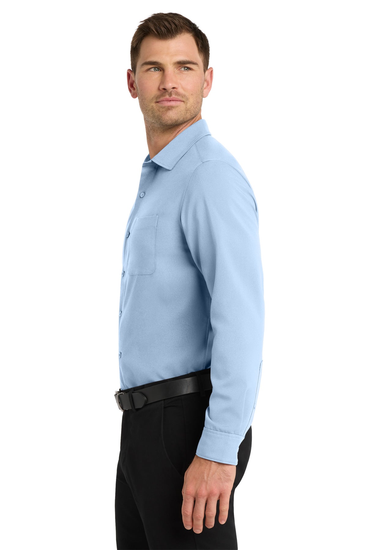 Cloud Blue Port Authority Long Sleeve Performance Staff Shirt W401