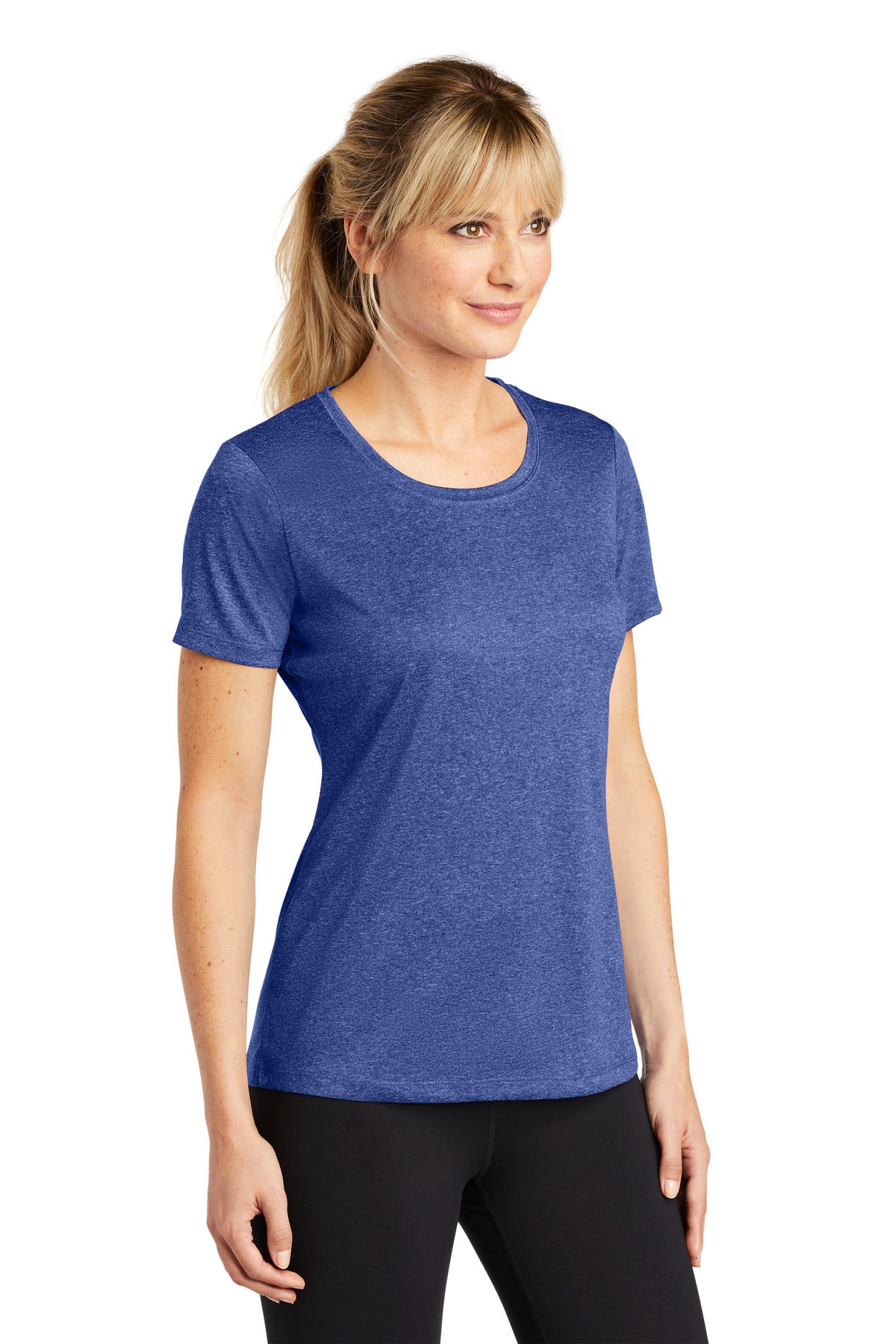 Cobalt Hthr Sport-Tek Women's Heather Contender Scoop Neck Tee. LST360