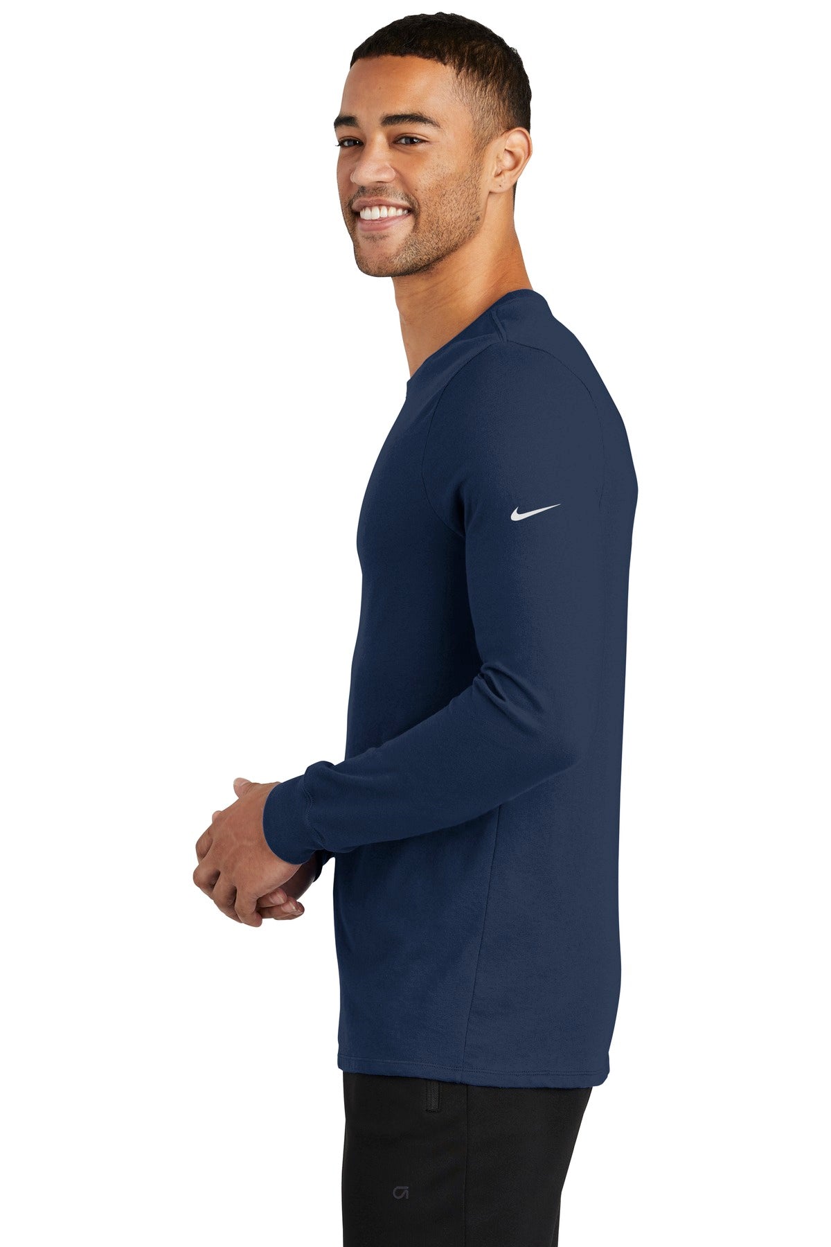 College Navy Nike Dri-FIT Cotton/Poly Long Sleeve Tee. NKBQ5230