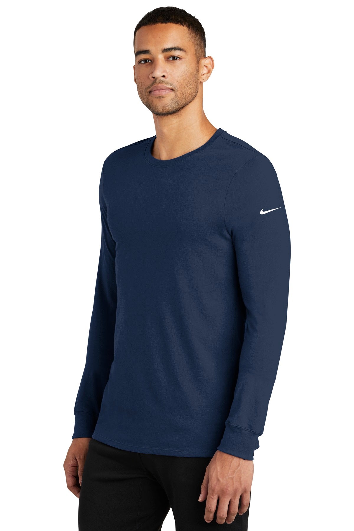 College Navy Nike Dri-FIT Cotton/Poly Long Sleeve Tee. NKBQ5230