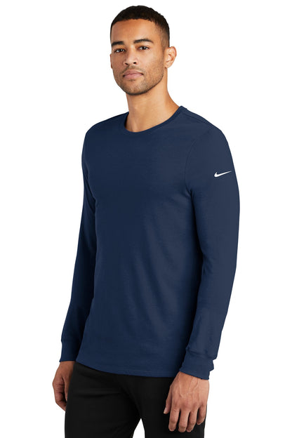 College Navy Nike Dri-FIT Cotton/Poly Long Sleeve Tee. NKBQ5230