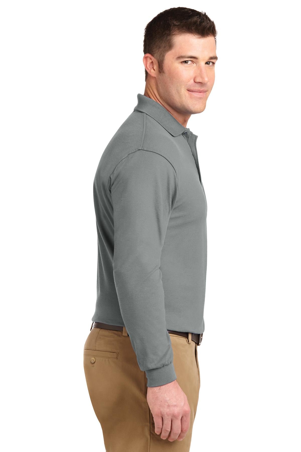Cool Gray Port Authority Silk Touch Long Sleeve Polo. K500LS