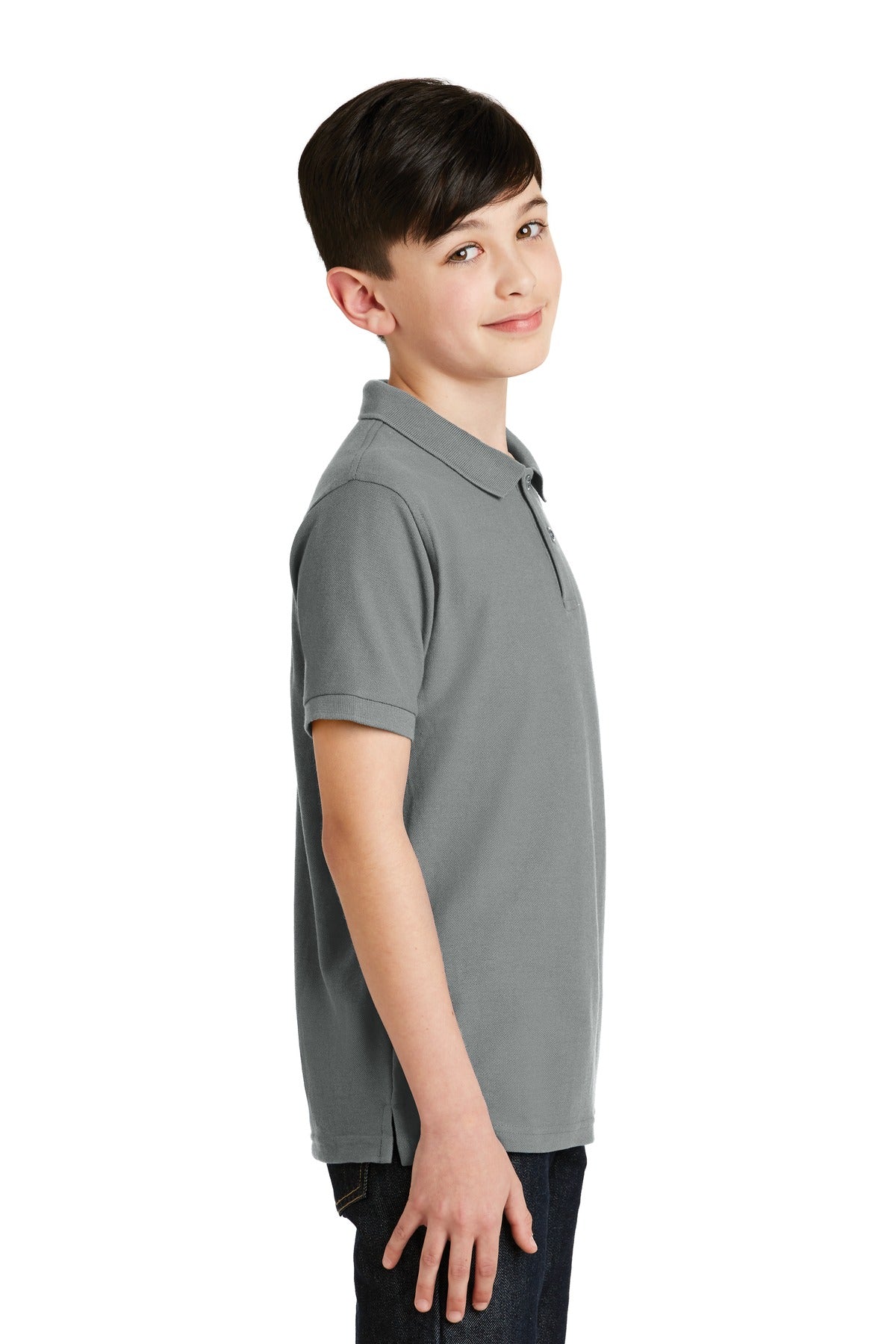Cool Grey Port Authority Youth Silk Touch Polo. Y500