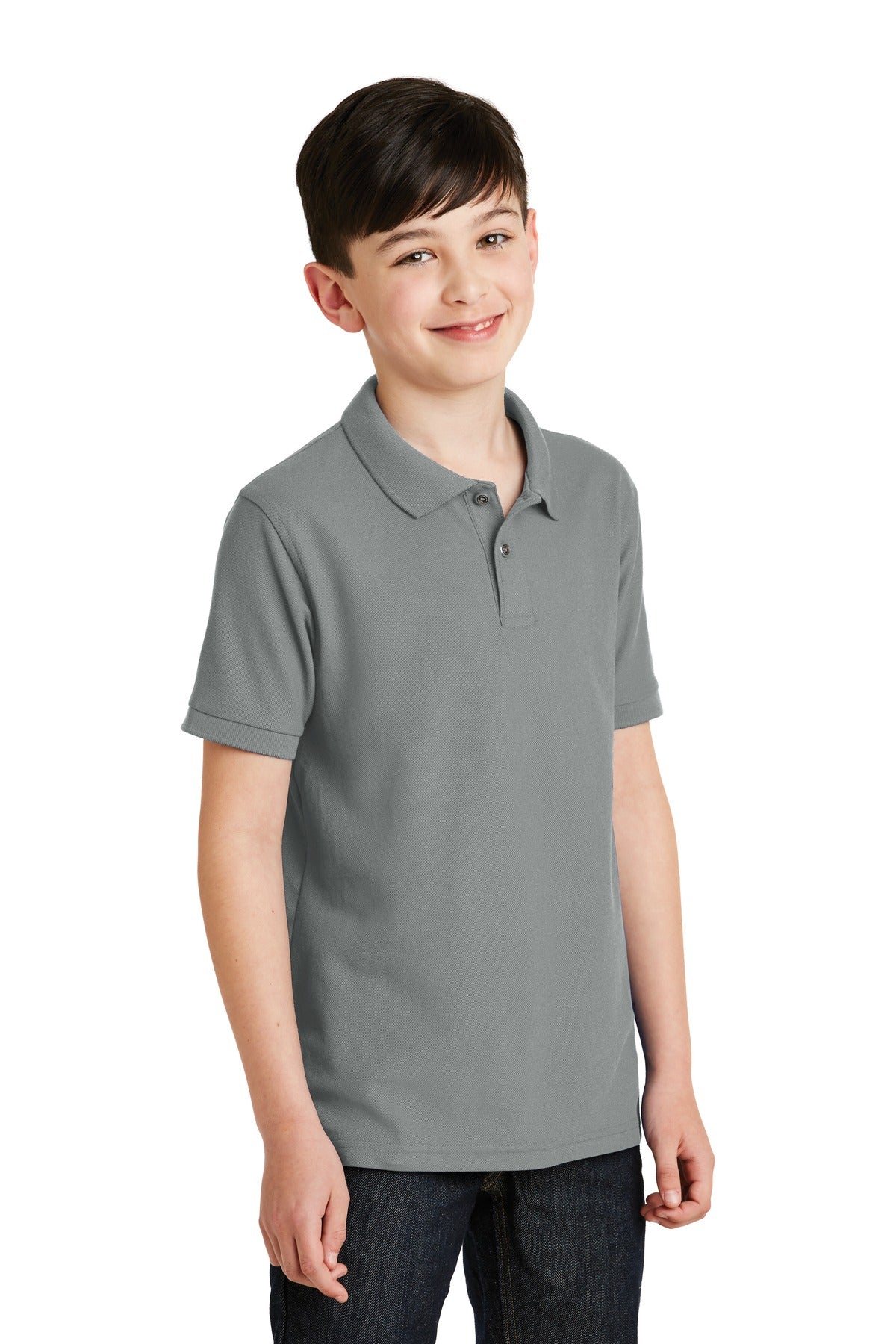 Cool Grey Port Authority Youth Silk Touch Polo. Y500