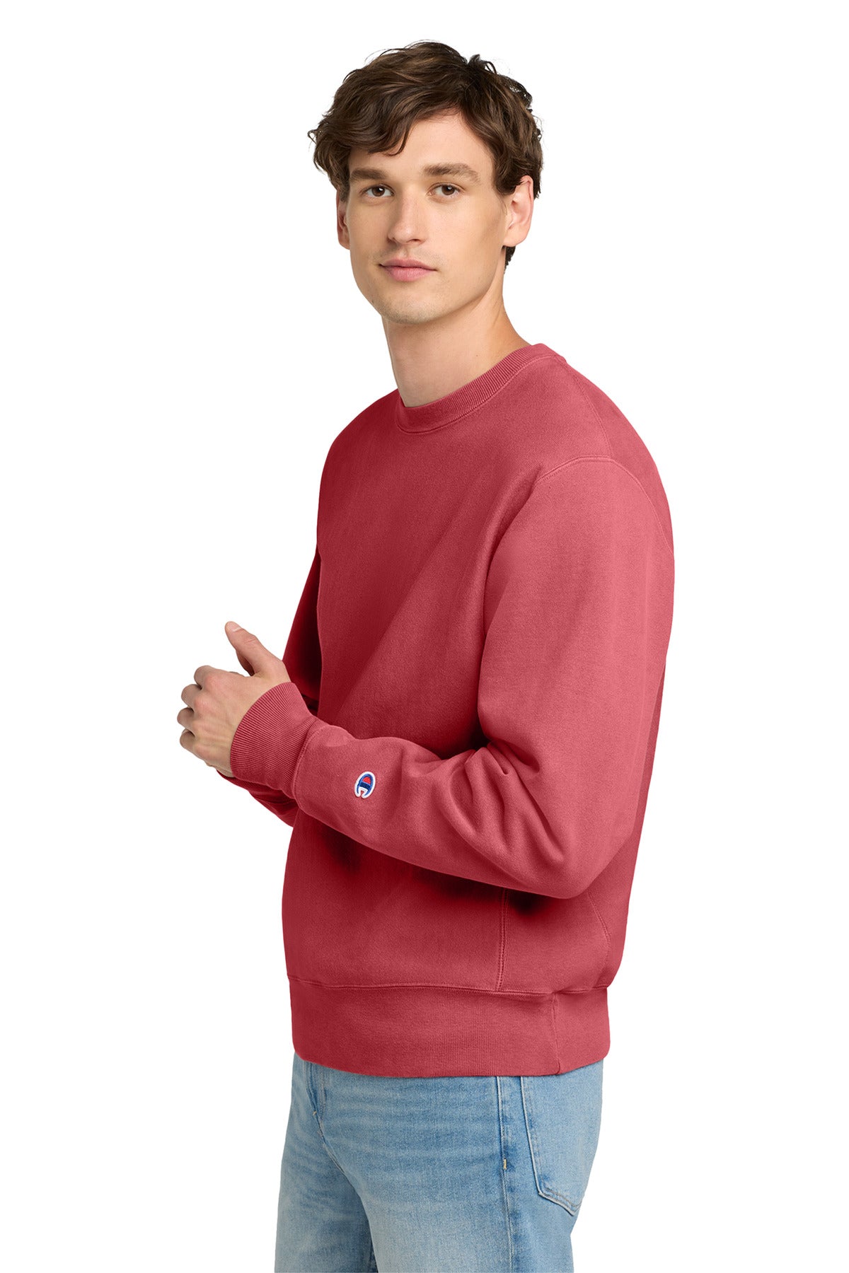 Crimson Champion Reverse Weave Garment-Dyed Crewneck Sweatshirt. GDS149