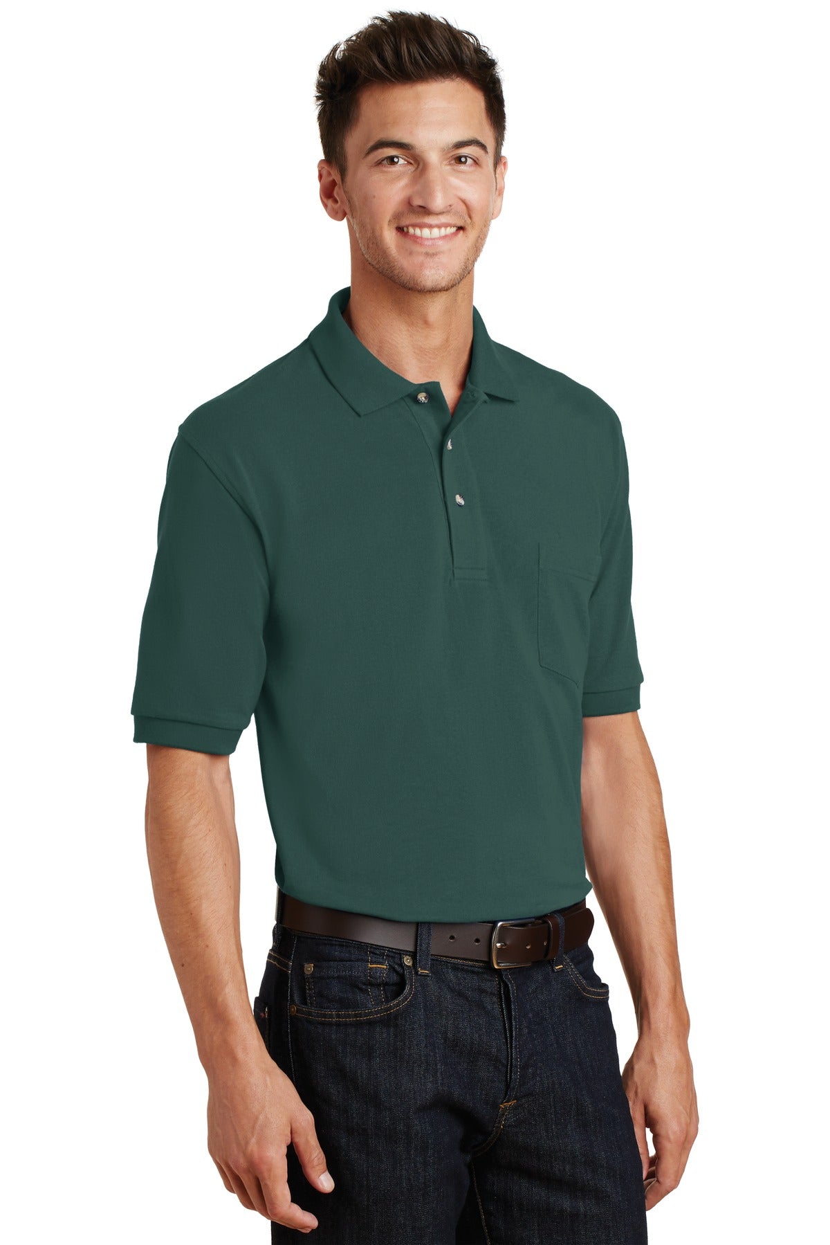 Dark Green Port Authority Heavyweight Cotton Pique Polo with Pocket. K420P