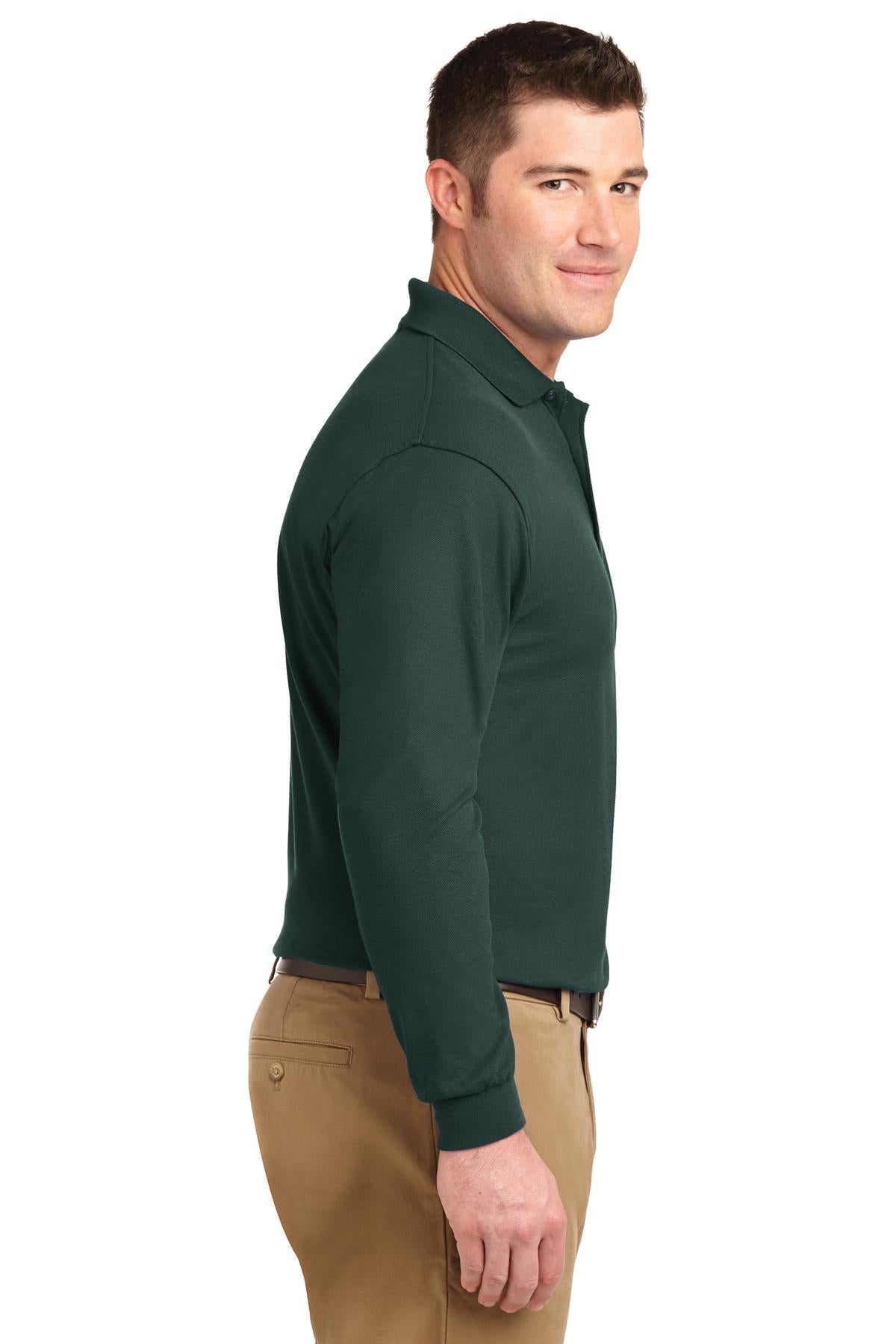 Dark Green Port Authority Silk Touch Long Sleeve Polo. K500LS