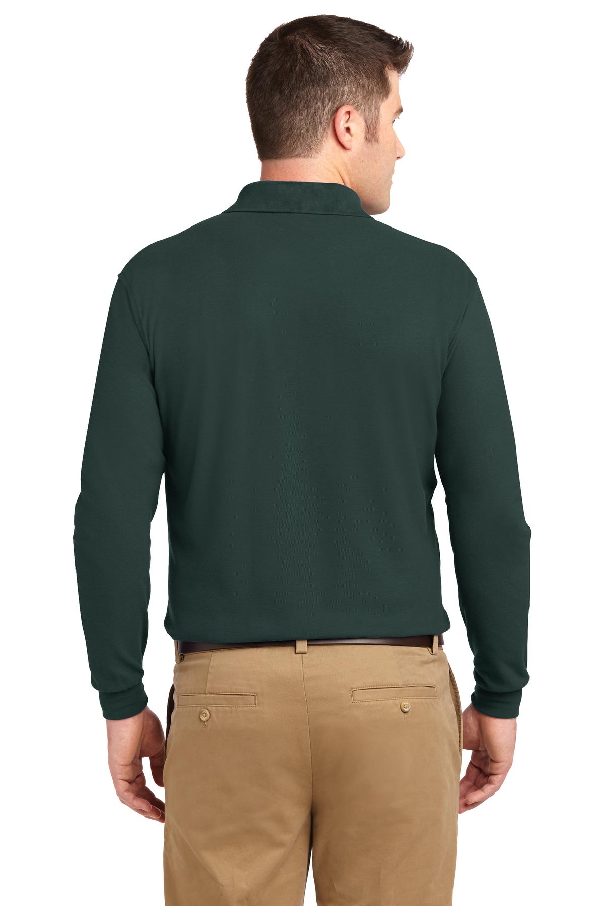 Dark Green Port Authority Silk Touch Long Sleeve Polo. K500LS