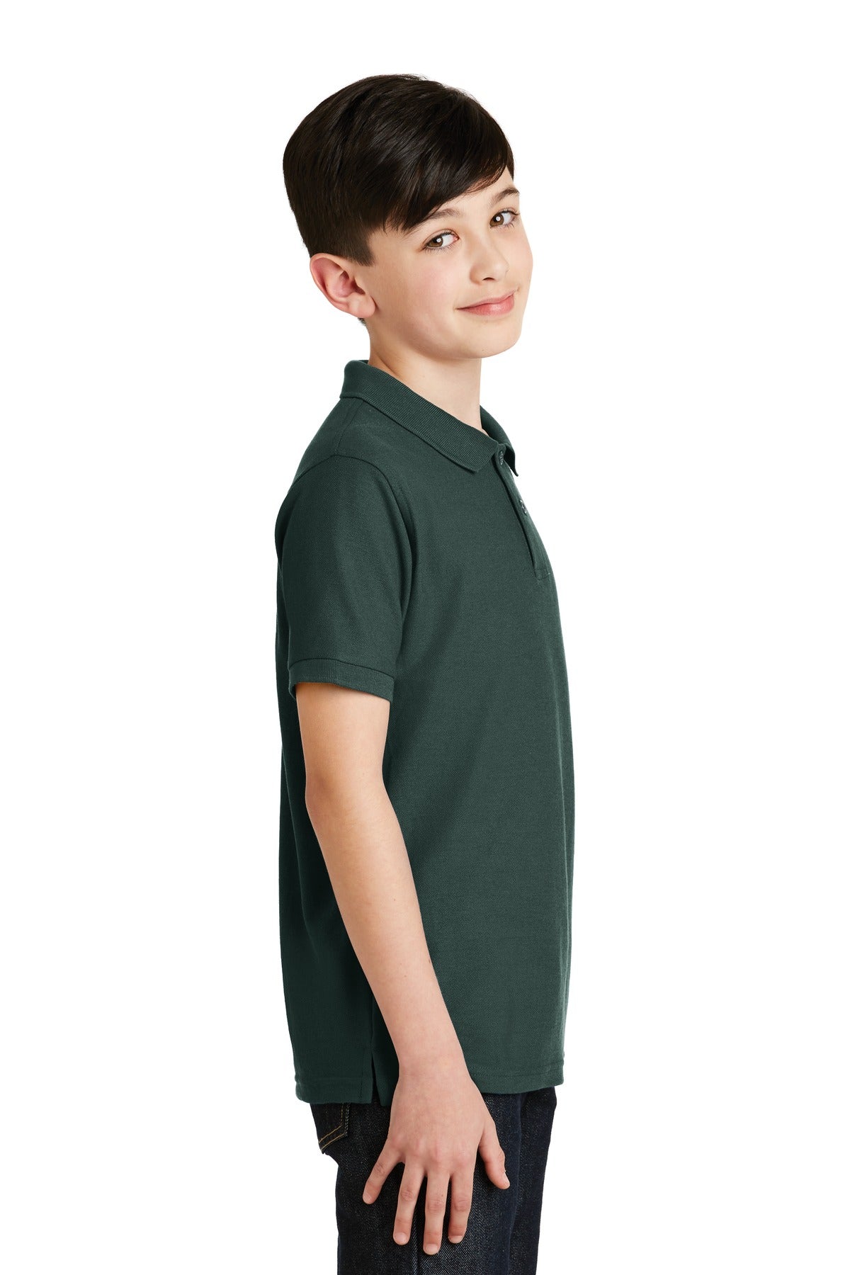 Dark Green Port Authority Youth Silk Touch Polo. Y500