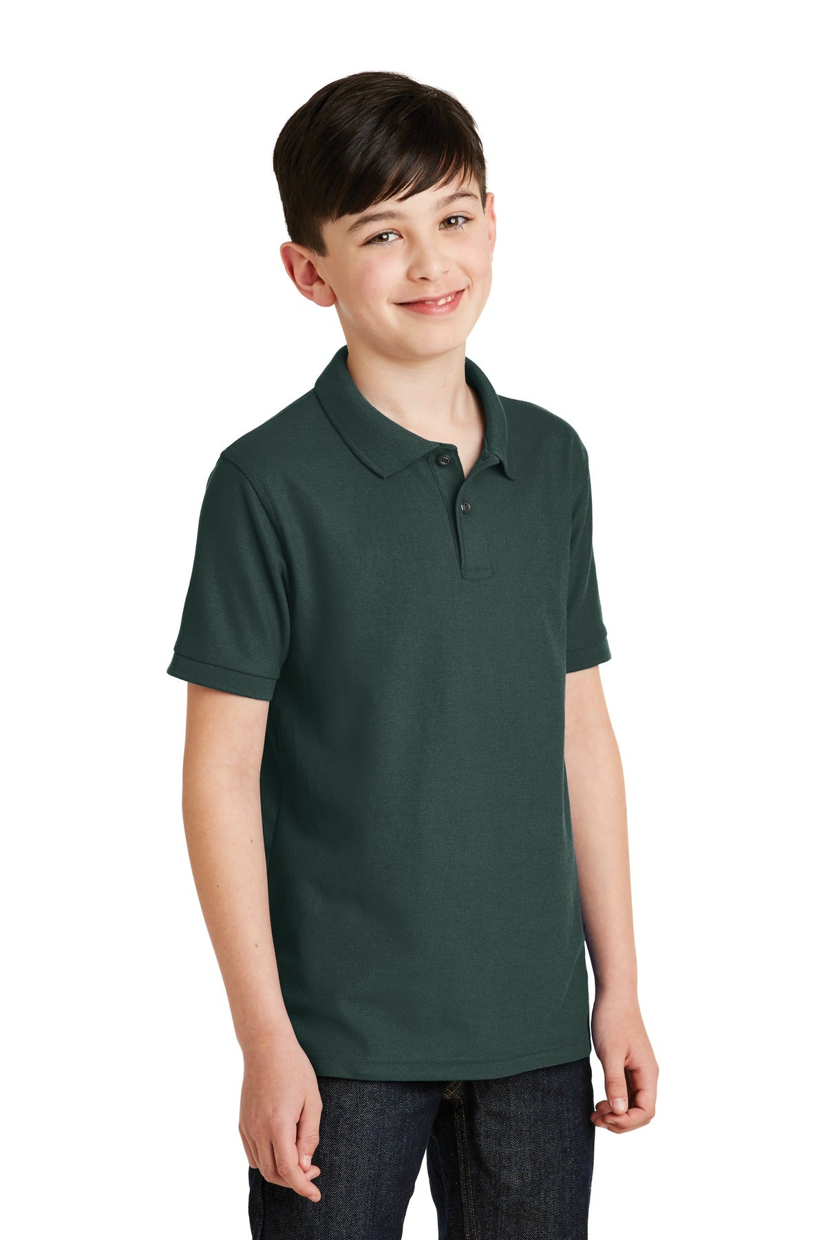 Dark Green Port Authority Youth Silk Touch Polo. Y500