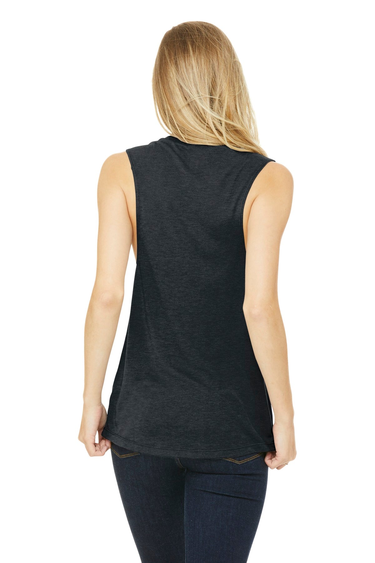 Dark Grey Ht BELLA+CANVAS Women's Flowy Scoop Muscle Tank. BC8803