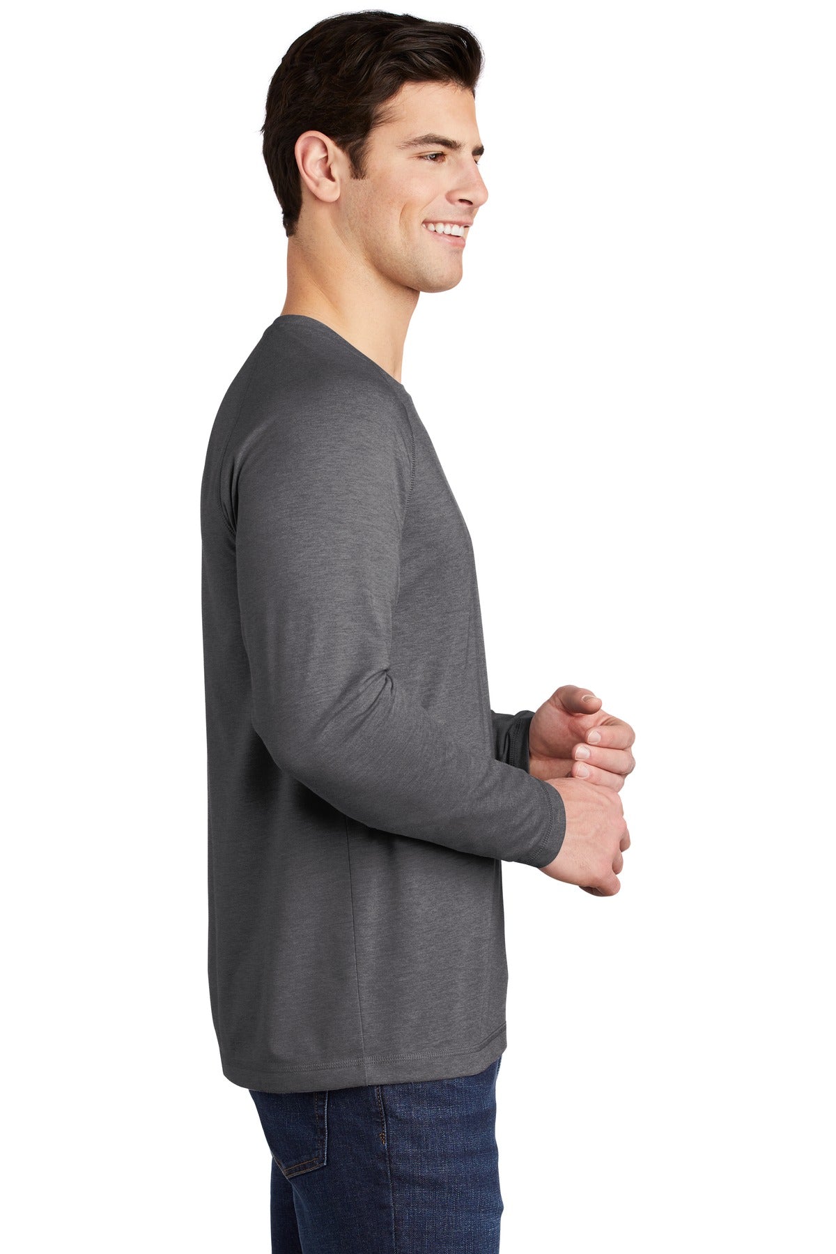 Dark Grey Hthr Sport-Tek PosiCharge Long Sleeve Tri-Blend Wicking Raglan Tee ST400LS