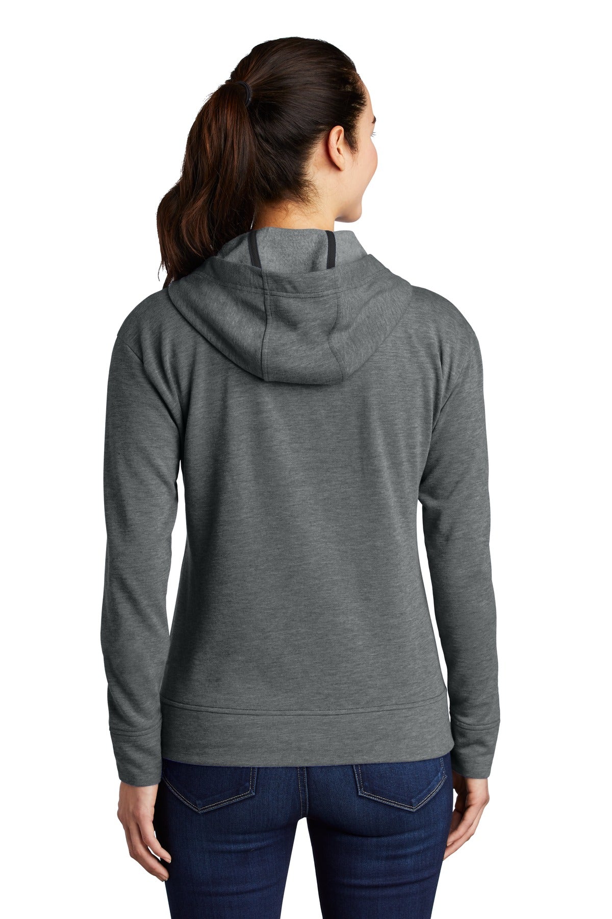 Dark Grey Hthr Sport-Tek Women's PosiCharge Tri-Blend Wicking Fleece Full-Zip Hooded Jacket LST293