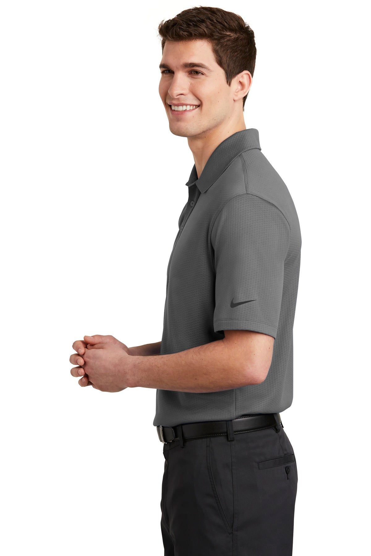 Dark Grey Nike Dri-FIT Hex Textured Polo. NKAH6266