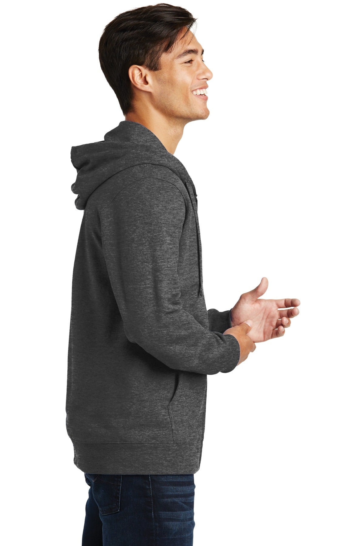 Dark Hthr Grey Port & Company Fan Favorite Fleece Full-Zip Hooded Sweatshirt. PC850ZH