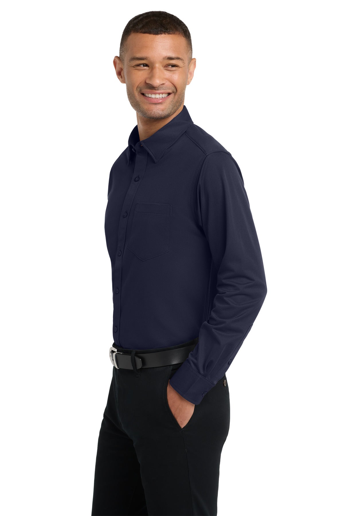 Dark Navy Port Authority Dimension Knit Dress Shirt. K570