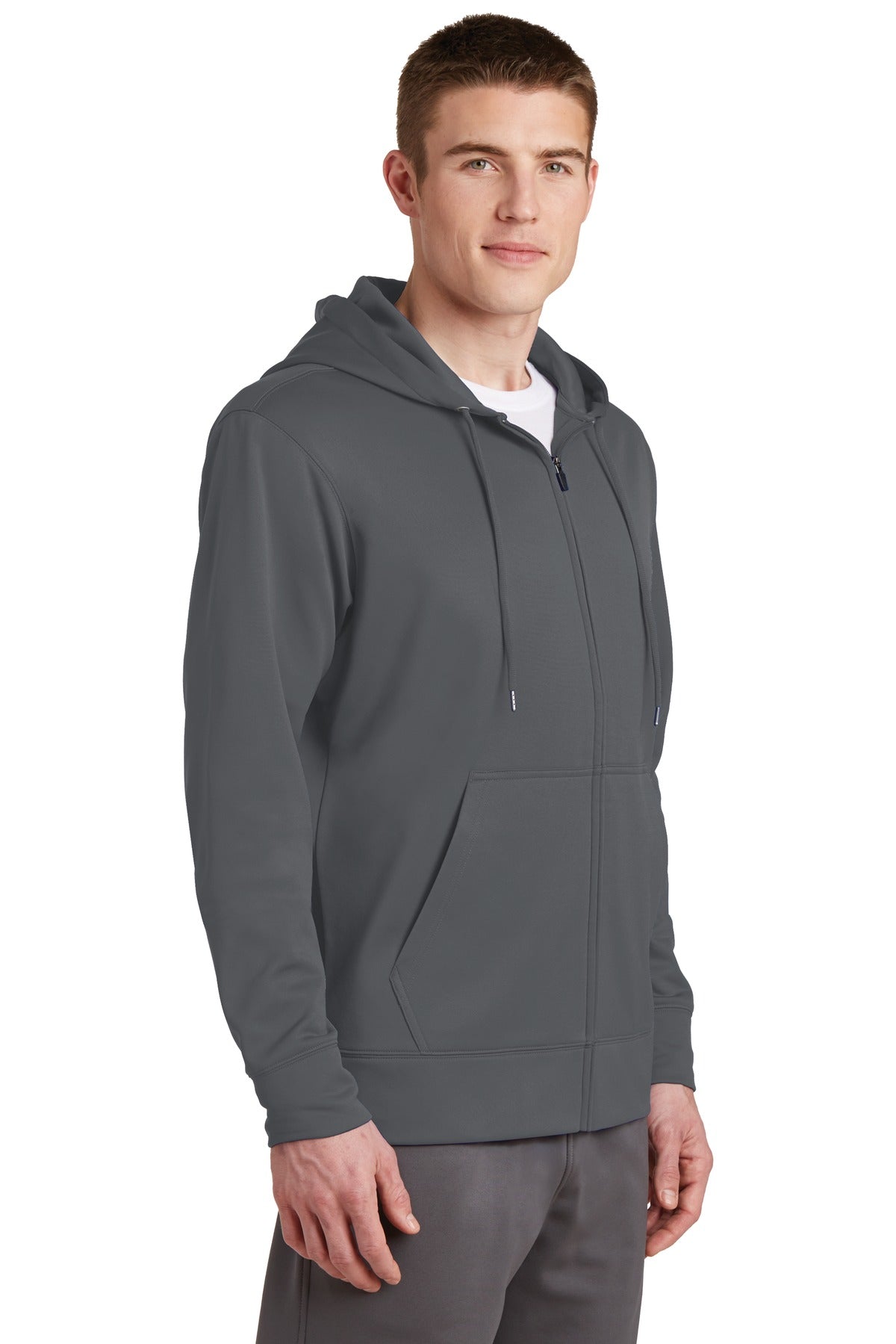 Dark Smk Grey Sport-Tek Sport-Wick Fleece Full-Zip Hooded Jacket. ST238