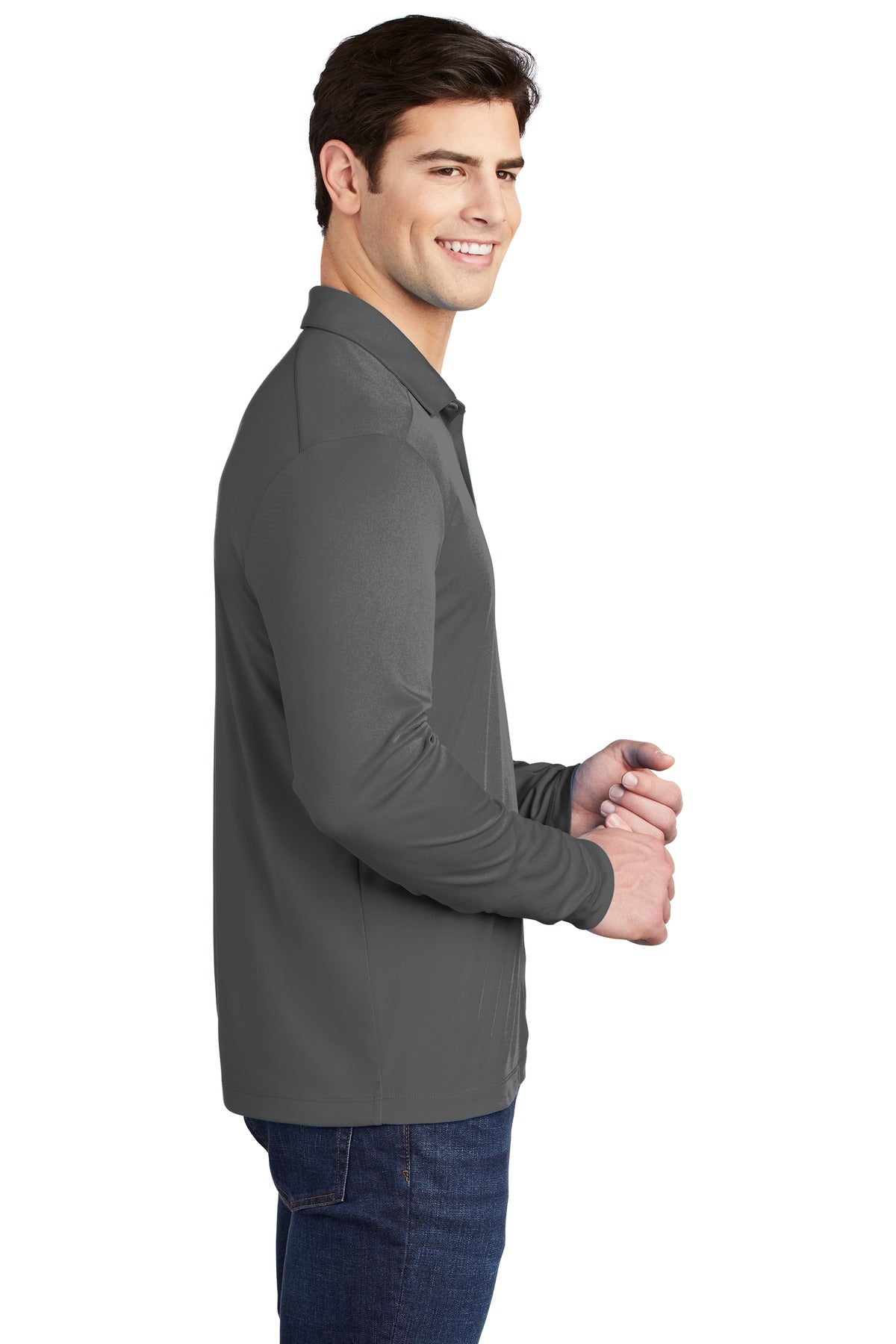 Dark Smoke Gry Sport-Tek Posi-UV Pro Long Sleeve Polo. ST520LS