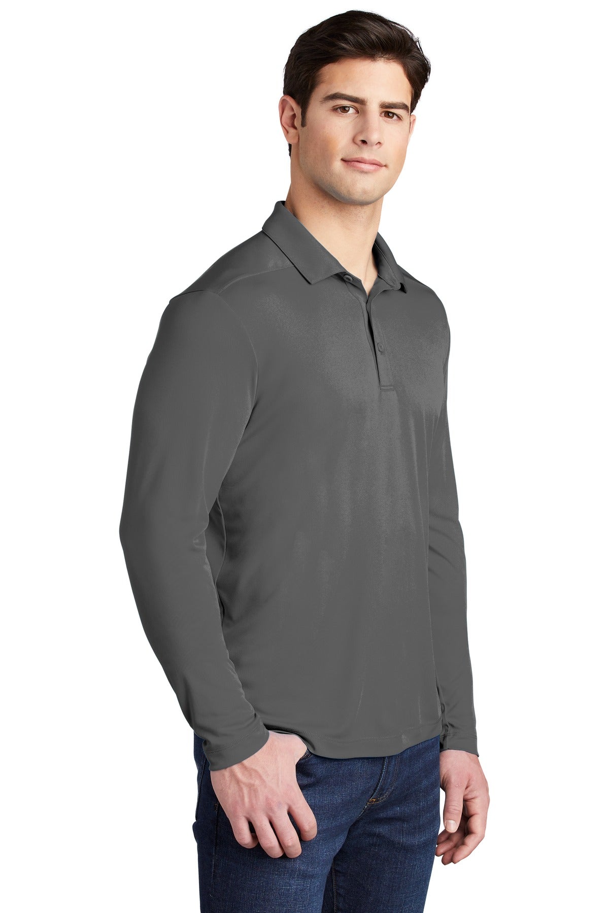 Dark Smoke Gry Sport-Tek Posi-UV Pro Long Sleeve Polo. ST520LS