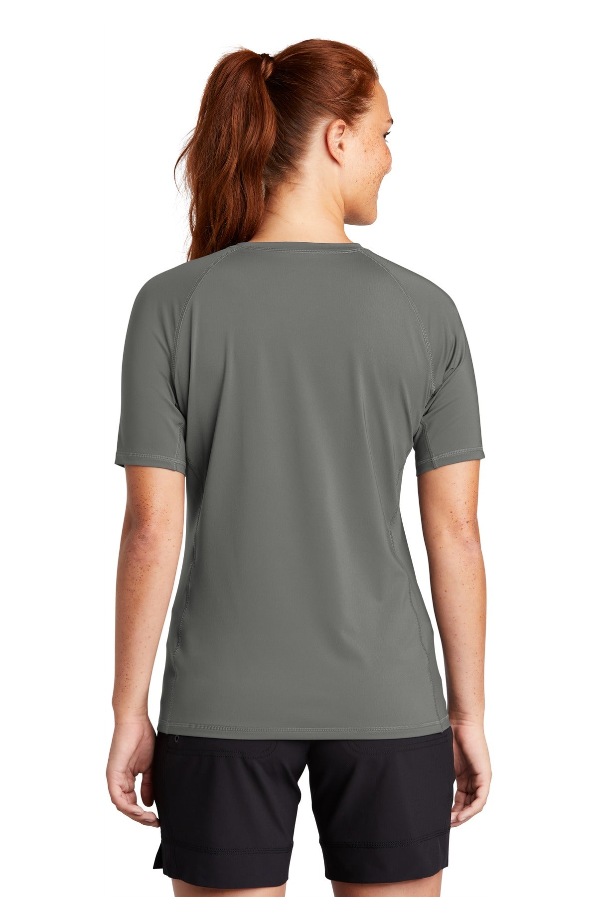 Dark Smoke Gry Sport-Tek Women's Rashguard Tee. LST470