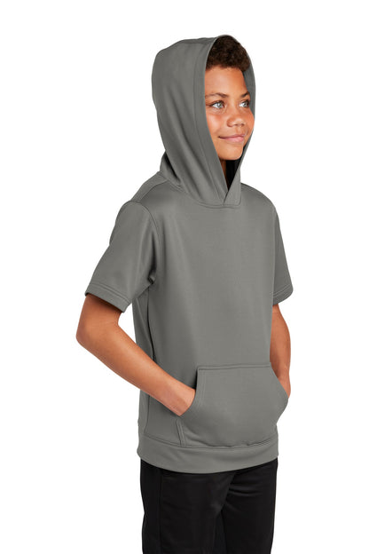 Dark Smoke Gry Sport-Tek Youth Sport-Wick Fleece Short Sleeve Hooded Pullover. YST251