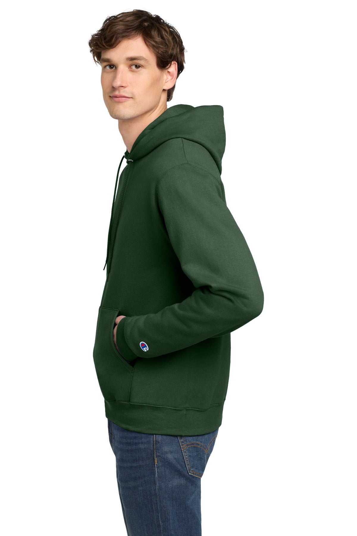 DarkGreen Champion Powerblend Pullover Hoodie. S700
