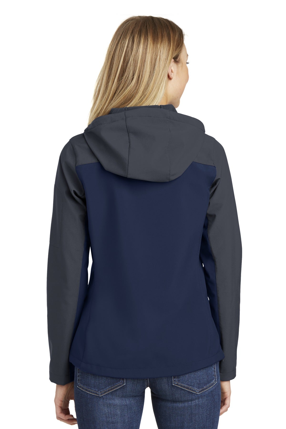 DB Nvy/Bat Gry Port Authority Women's Hooded Core Soft Shell Jacket. L335