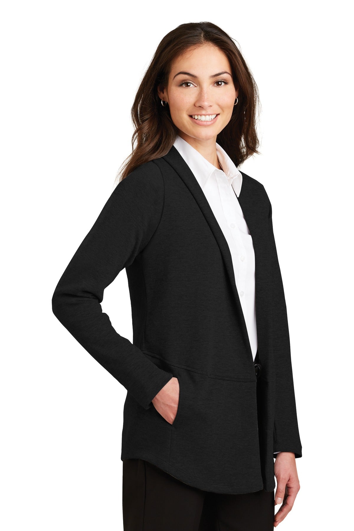 Deep Bk/Cha He Port Authority Women's Interlock Cardigan. L807