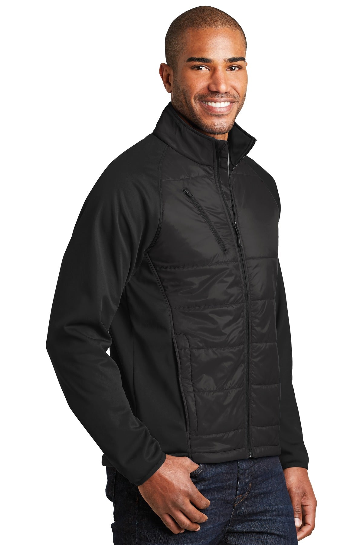 Deep Black Port Authority Hybrid Soft Shell Jacket. J787