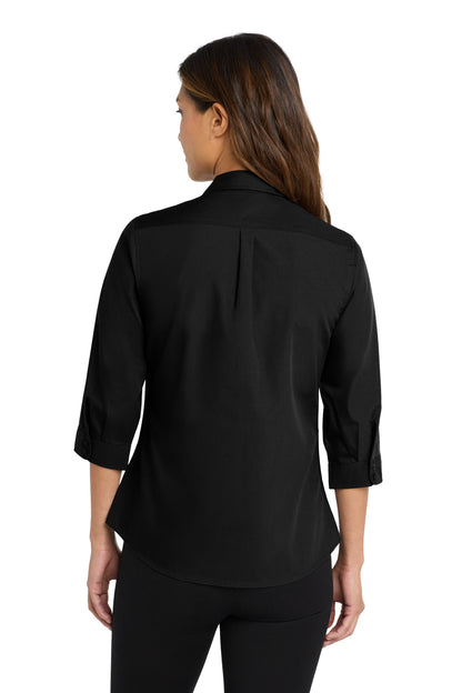 Deep Black Port Authority Women's 3/4-Sleeve Carefree Poplin Shirt. LW102
