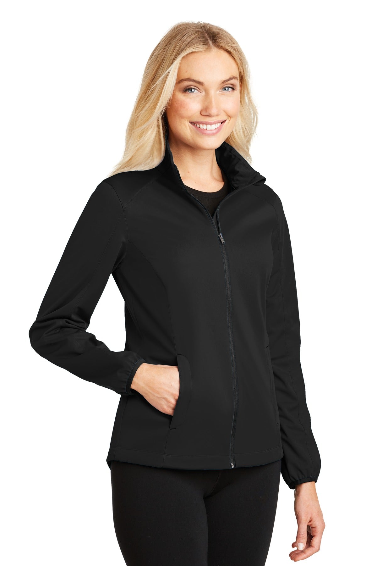 Deep Black Port Authority Women's Active Soft Shell Jacket. L717