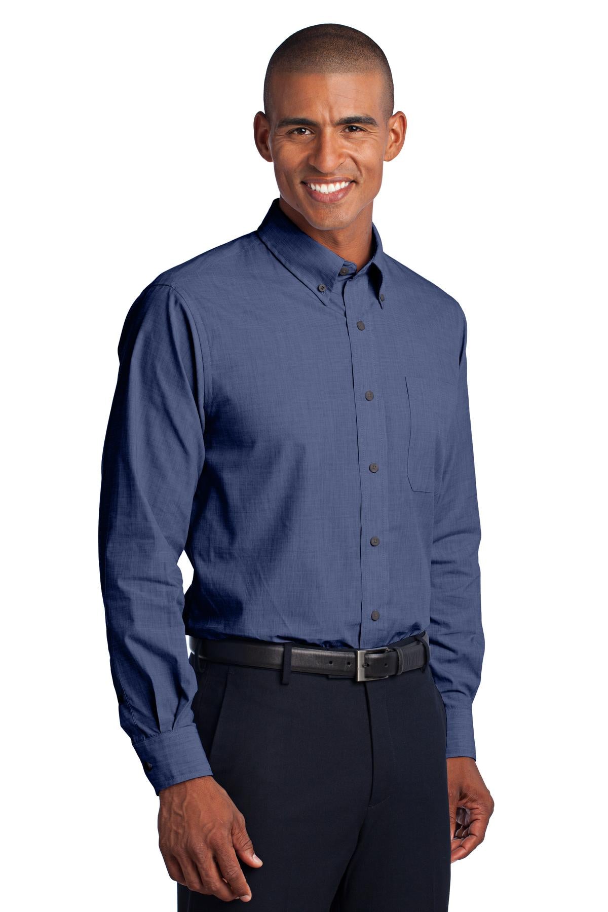 Deep Blue Port Authority Crosshatch Easy Care Shirt. S640
