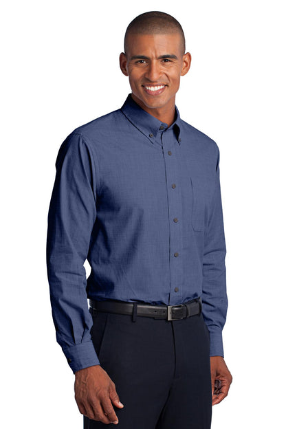 Deep Blue Port Authority Crosshatch Easy Care Shirt. S640