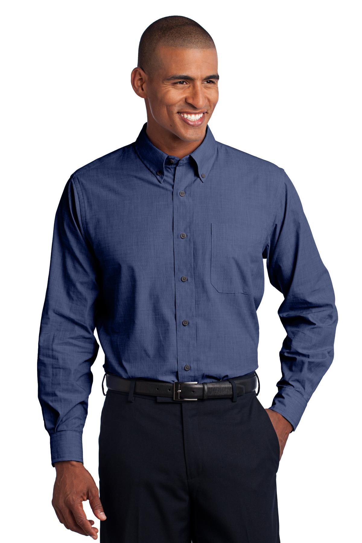 Deep Blue Port Authority Crosshatch Easy Care Shirt. S640