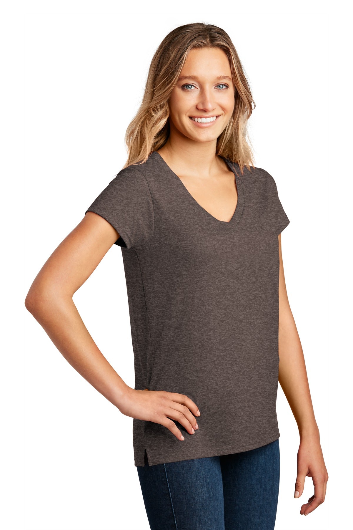 Deep Brown Hth District Women's Re-Tee V-Neck DT8001
