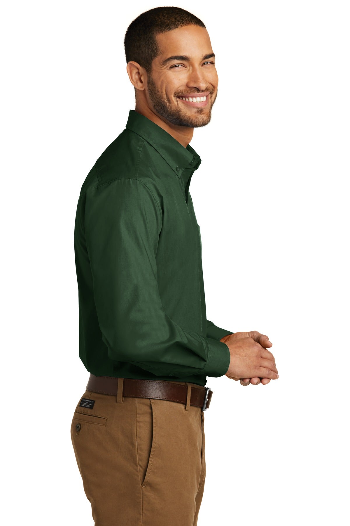 Deep Forest Gn Port Authority Long Sleeve Carefree Poplin Shirt. W100