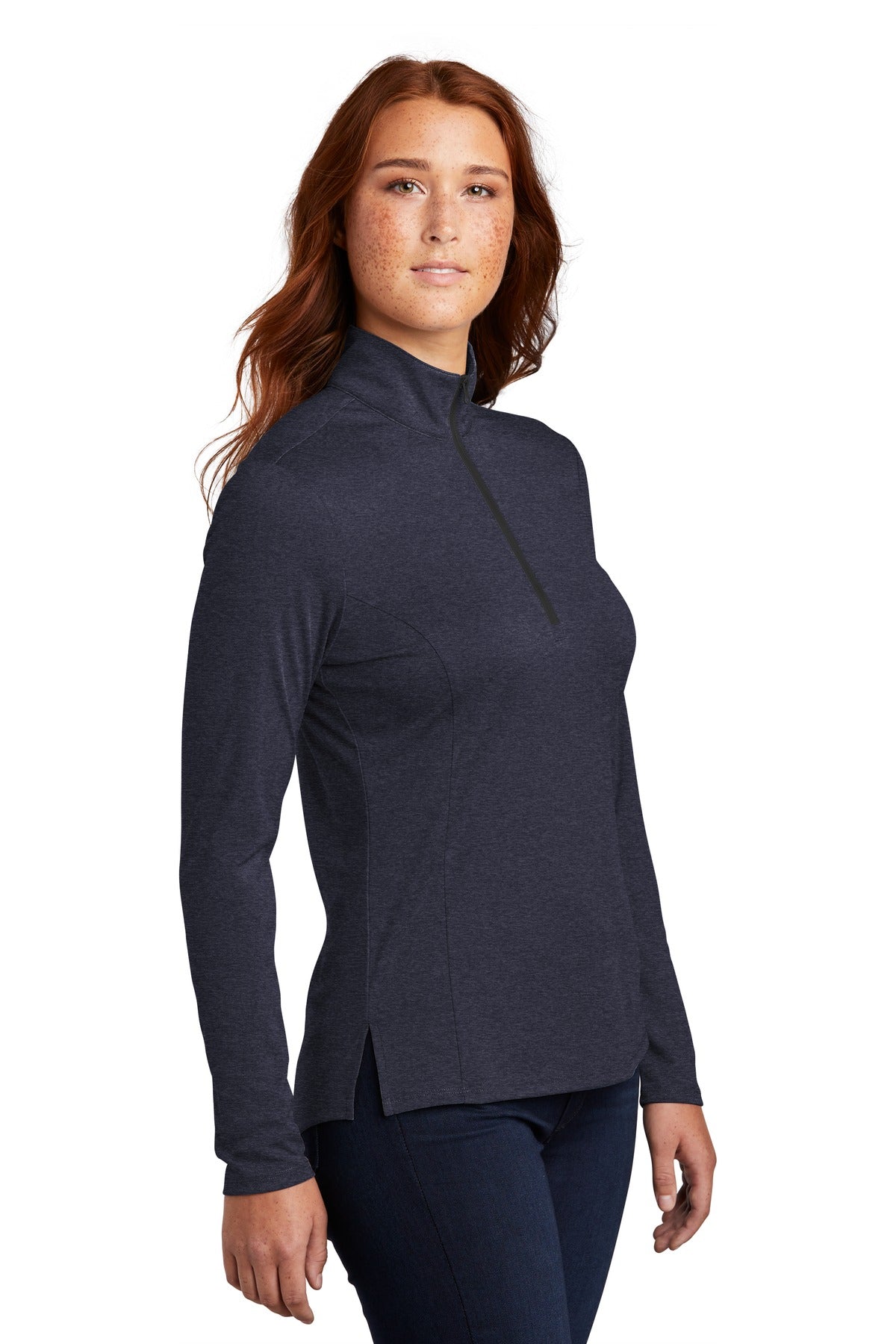 Deep Navy Hthr Sport-Tek Women's Endeavor 1/2-Zip Pullover. LST469