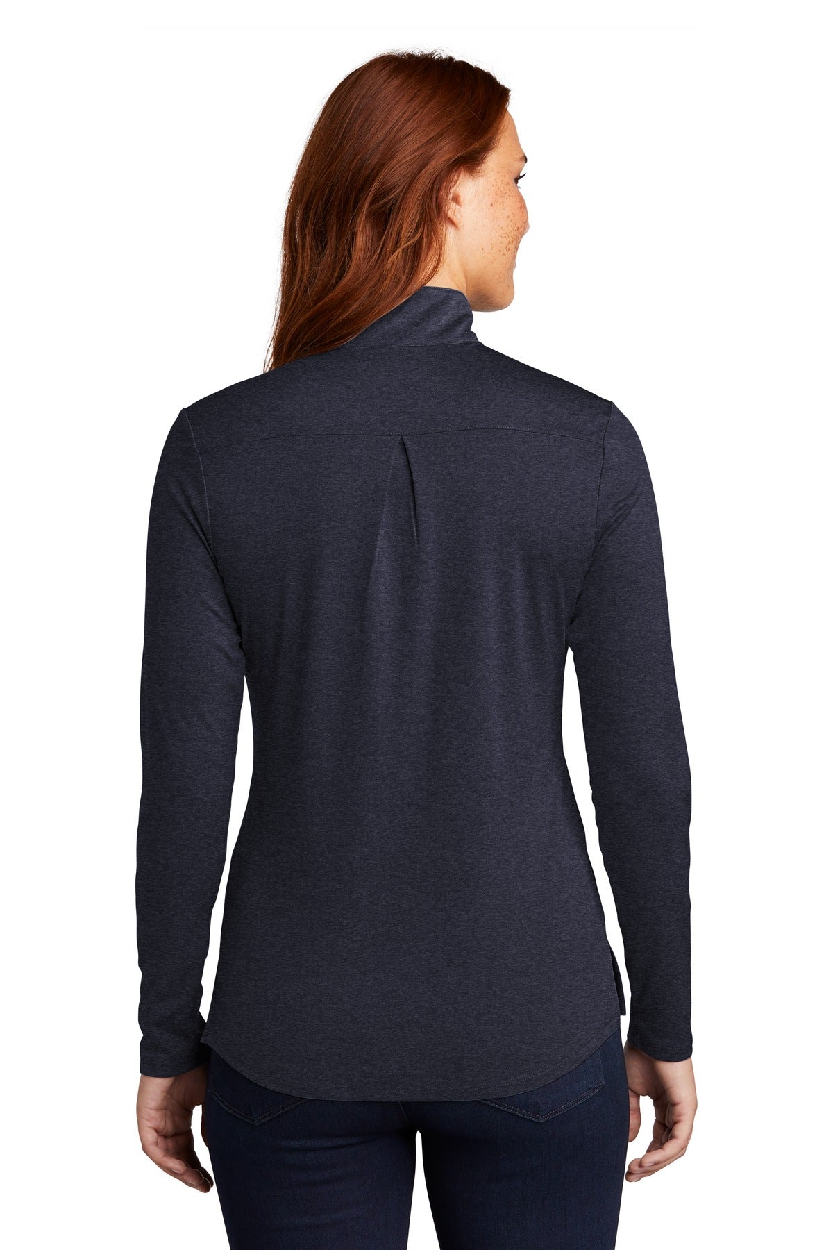 Deep Navy Hthr Sport-Tek Women's Endeavor 1/2-Zip Pullover. LST469