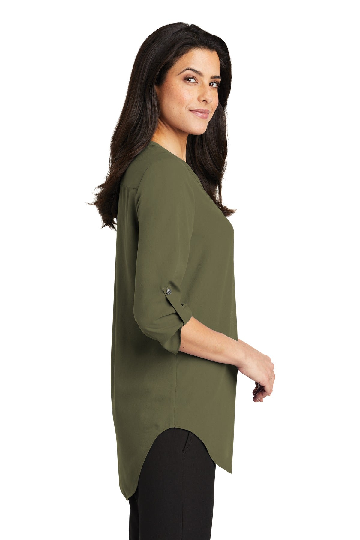 Deep Olive Port Authority Women's 3/4-Sleeve Tunic Blouse. LW701