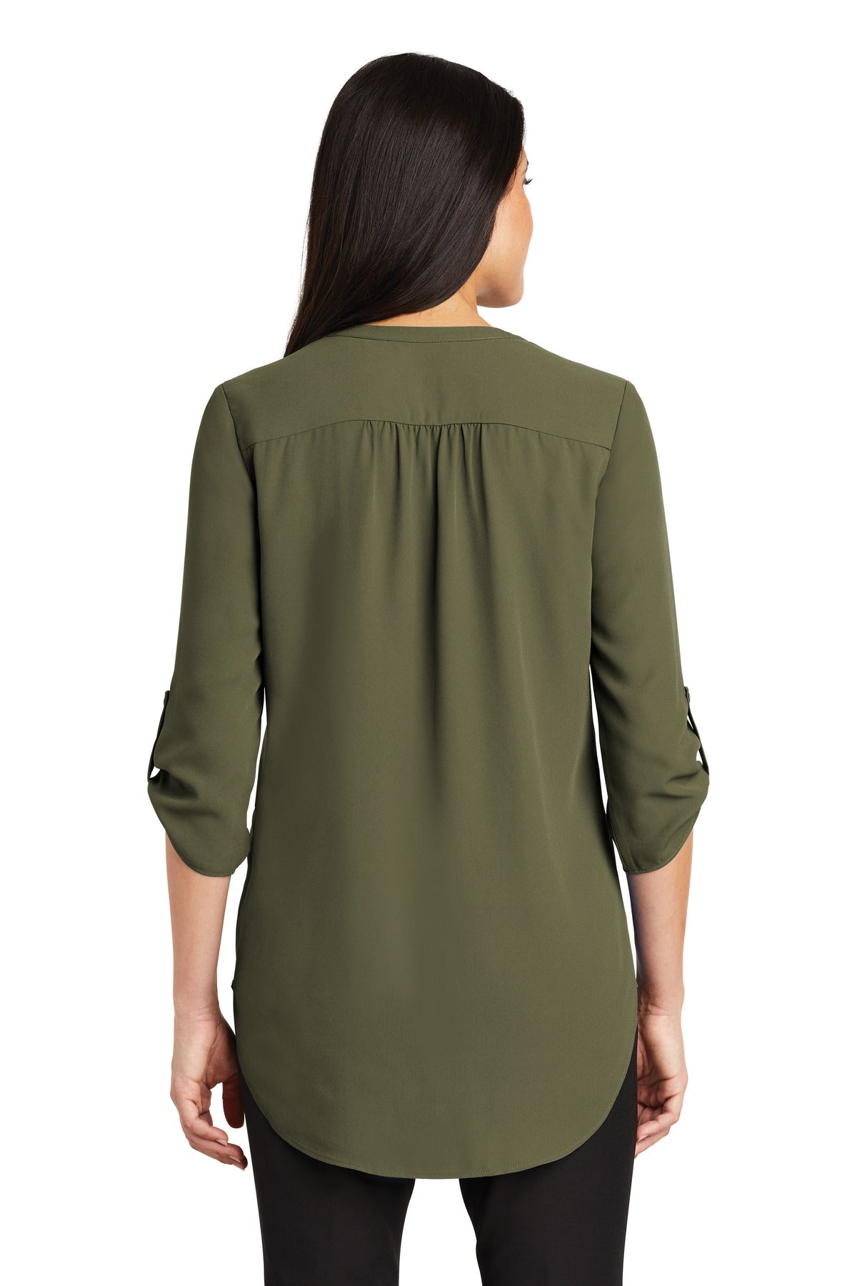 Deep Olive Port Authority Women's 3/4-Sleeve Tunic Blouse. LW701