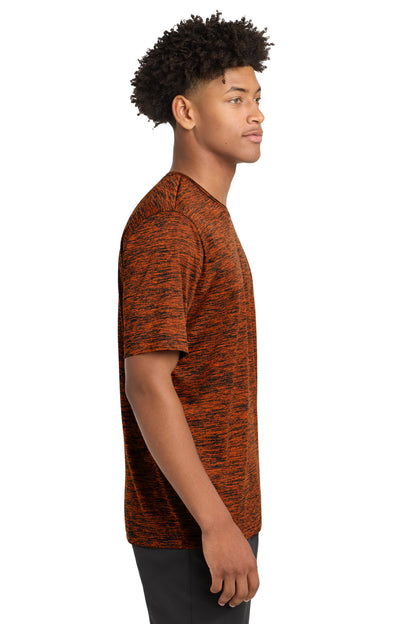 Deep Or-Blk El Sport-Tek PosiCharge Electric Heather Tee. ST390