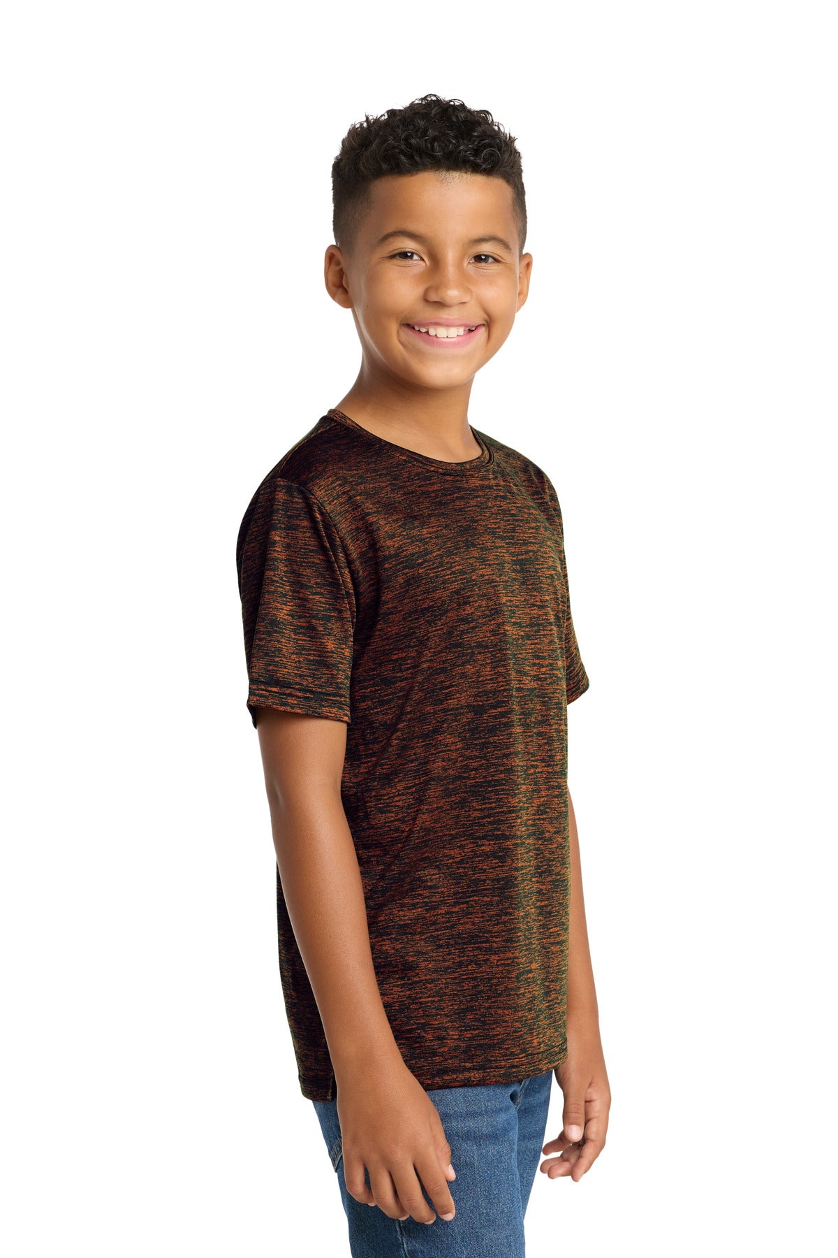 Deep Or-Blk El Sport-Tek Youth PosiCharge Electric Heather Tee. YST390