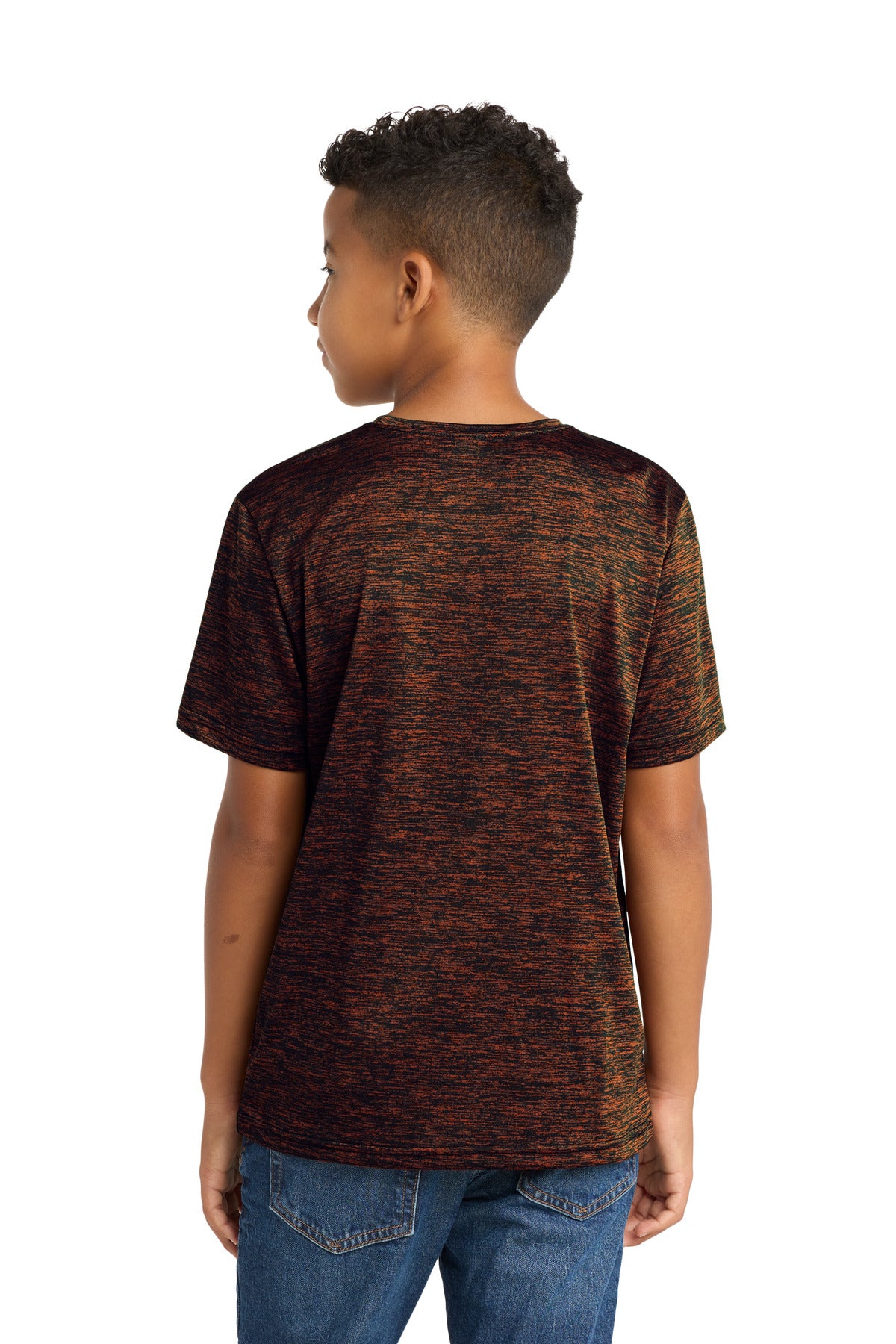 Deep Or-Blk El Sport-Tek Youth PosiCharge Electric Heather Tee. YST390